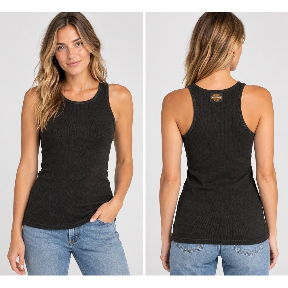 Harley-Davidson Motorcycles Black Ribbed Tank Top Shirt, Size M